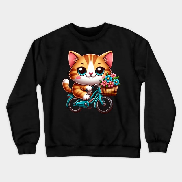 Cycling Cat Cutie: Pedaling Through Purr-fection Crewneck Sweatshirt by Divineshopy